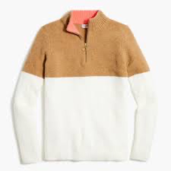 J. Crew Sweaters - J. Crew Women’s Colorblock Quarter Zip Sweater Tan and Cream Size XL